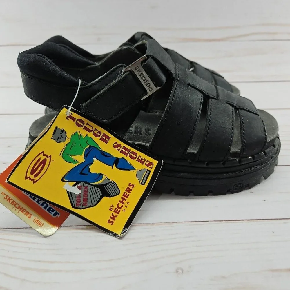 Skechers Youth Size 1 Black Chunky Leather Sandals Platform Y2K‎ 90s Grunge